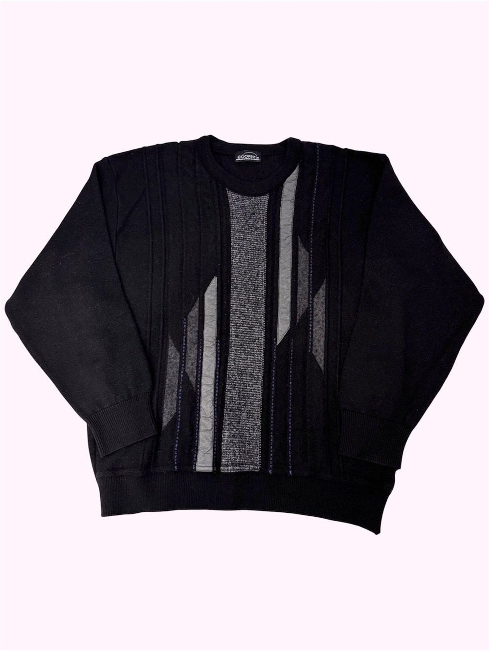 Vintage 90s Cooper Knit Textured Crewneck Grandpa Sweater Wool Blend Black Large